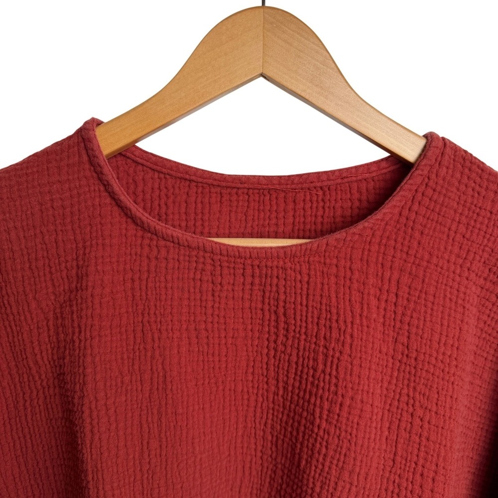 Cotton Gauze Boxy Top 2X Rust Textured Pocket Pullover Fall Boho Coastal Minimal - Picture 2 of 8
